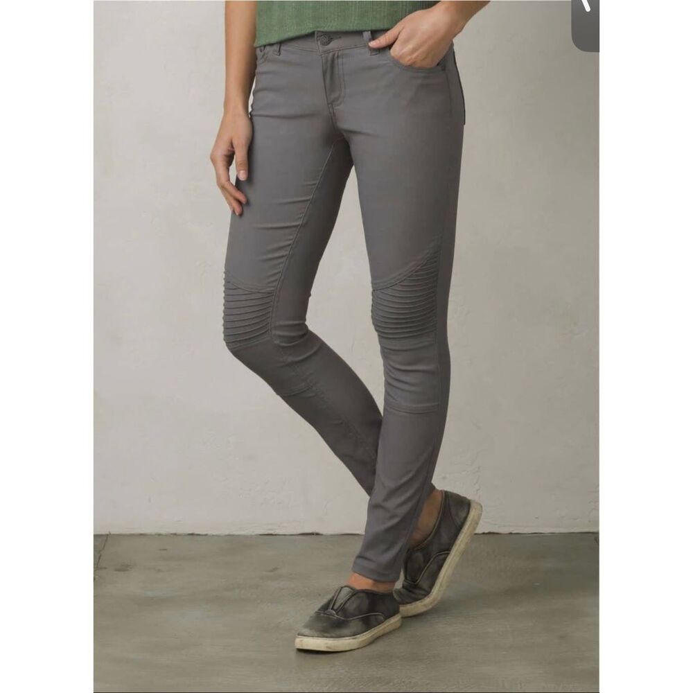 prAna Brenna Pant Moto Skinny Gravel Gray Mid Rise Hiking Outdoor Gorp Womens 14